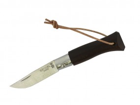 Opinel Messer, Schlüsselanhänger, Größe 2, limitiert, Lederkordel, Ebenholz